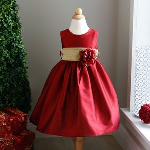 Red Sleeveless Silk Dress Gold Sash Girls 2T Special Occasion Flower Girl NWOT